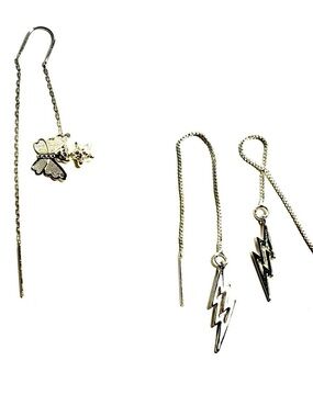 Brandy Melville Gold Threader Earrings with Flower and Lightning Charms